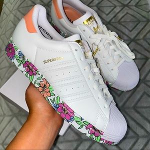 NEW adidas Superstar White Blush Floral